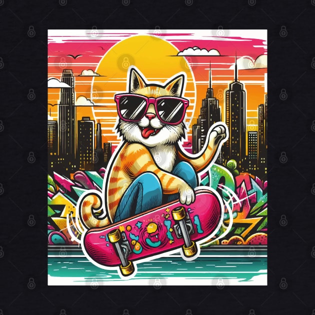 Cat wearing sunglasses and riding a skateboard by SARKAR3.0